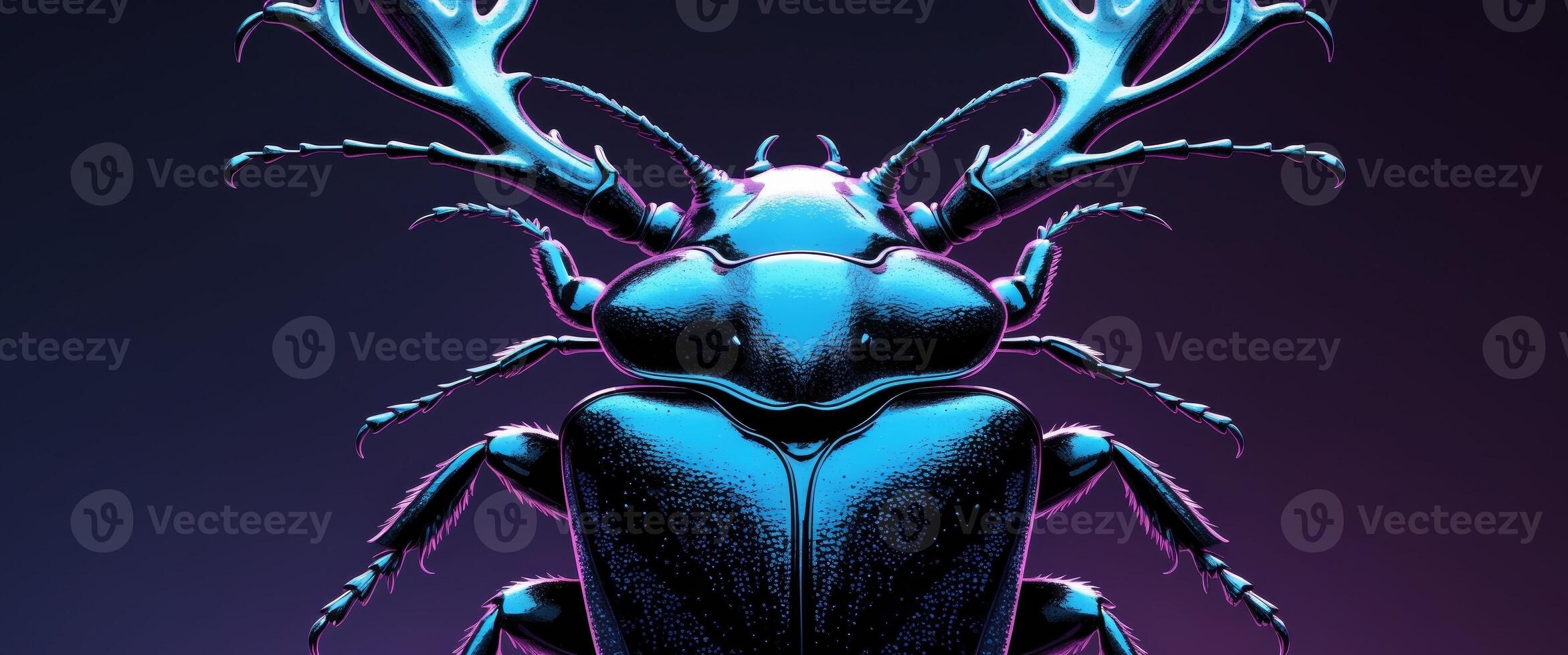Close Up of Black Stag Beetle Insect Showcasing Antlers and Distinct Features on Dark Background with Empty Space for Text Integration. photo