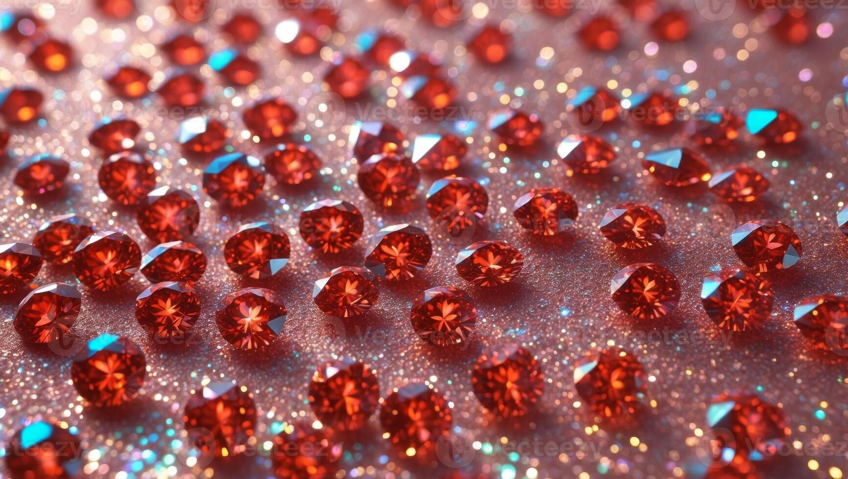 Sparkling red diamonds on glitter background creating luxurious ambiance. photo