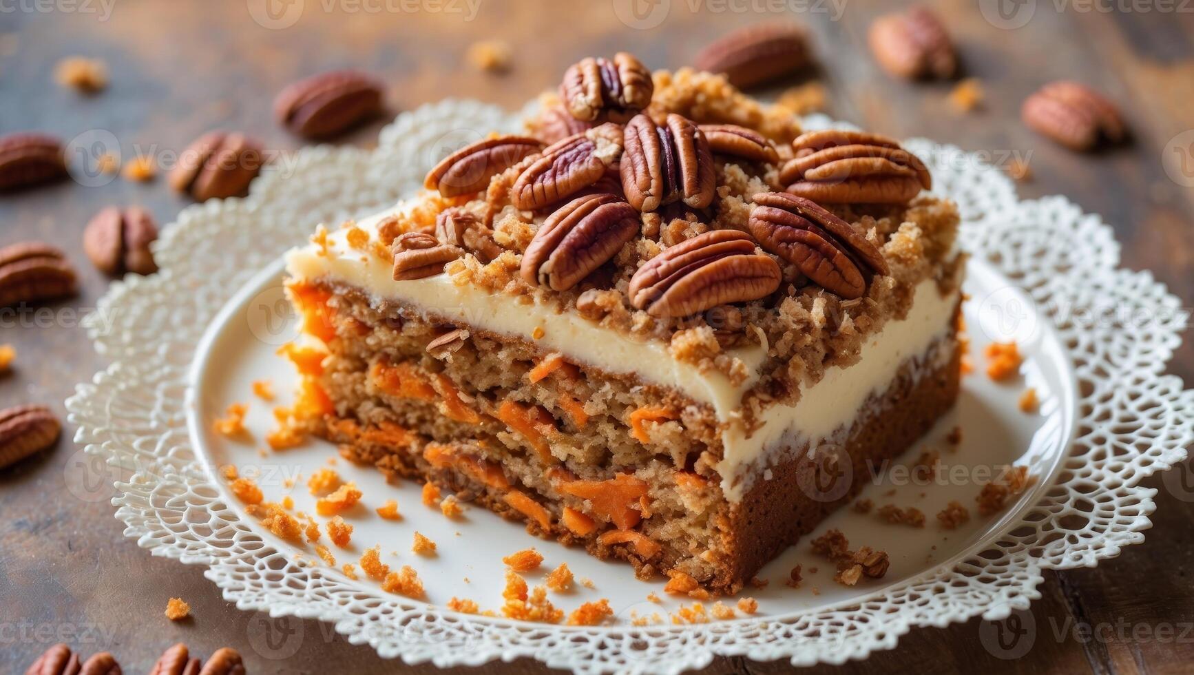 Delicious Carrot Cake Slice with Pecan Topping photo