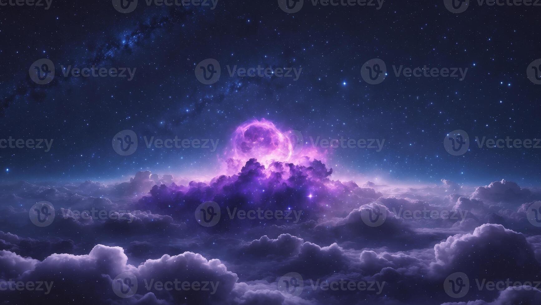 Vibrant purple nebula and starry night sky in outer space photo