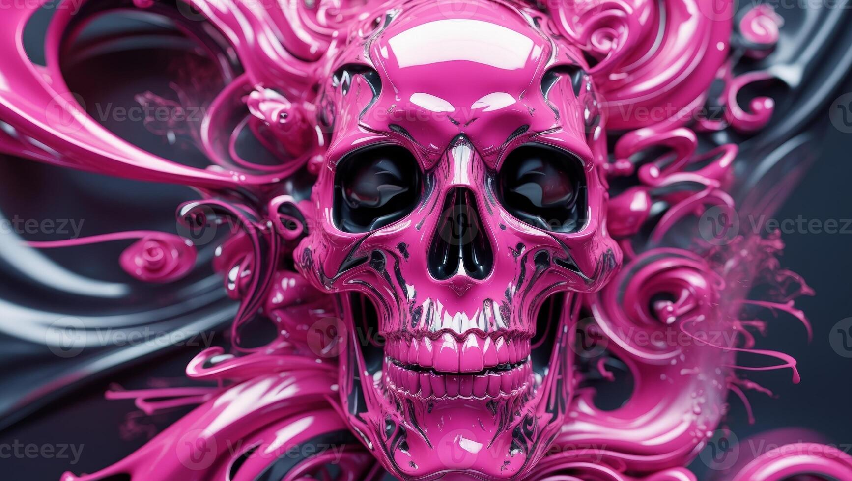Stunning Shiny Abstract Skull Design Featuring a Beautiful and Vibrant Pink Finish. photo