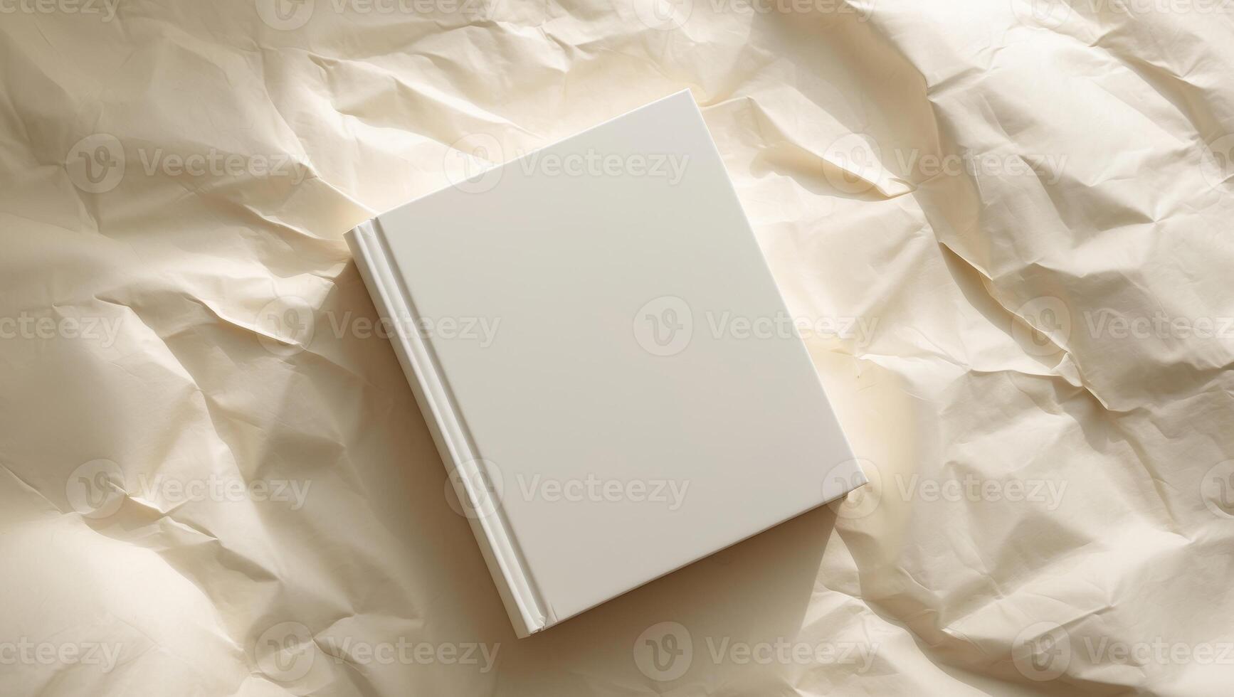 Mockup of closed blank square book at white textured paper background. photo