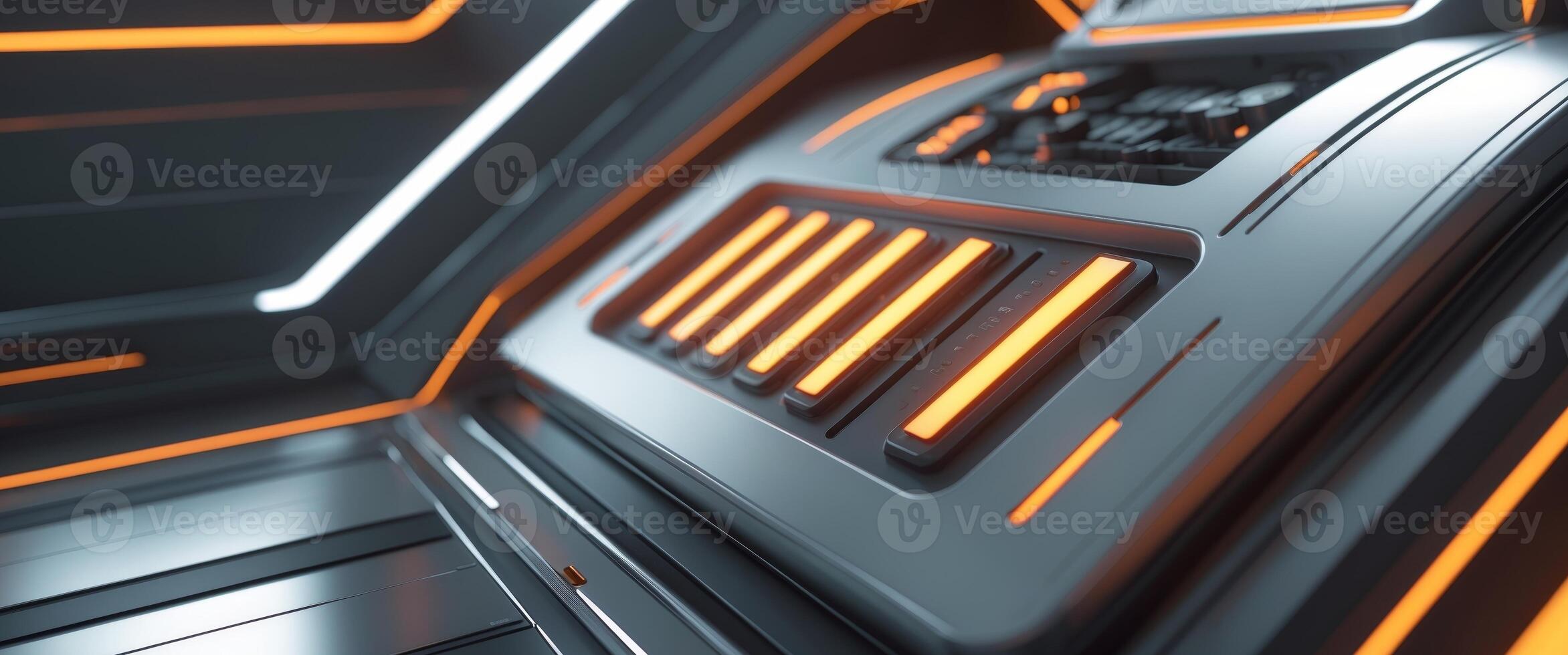 Futuristic Control Panel with Glowing Orange Lights and Sleek Design. photo