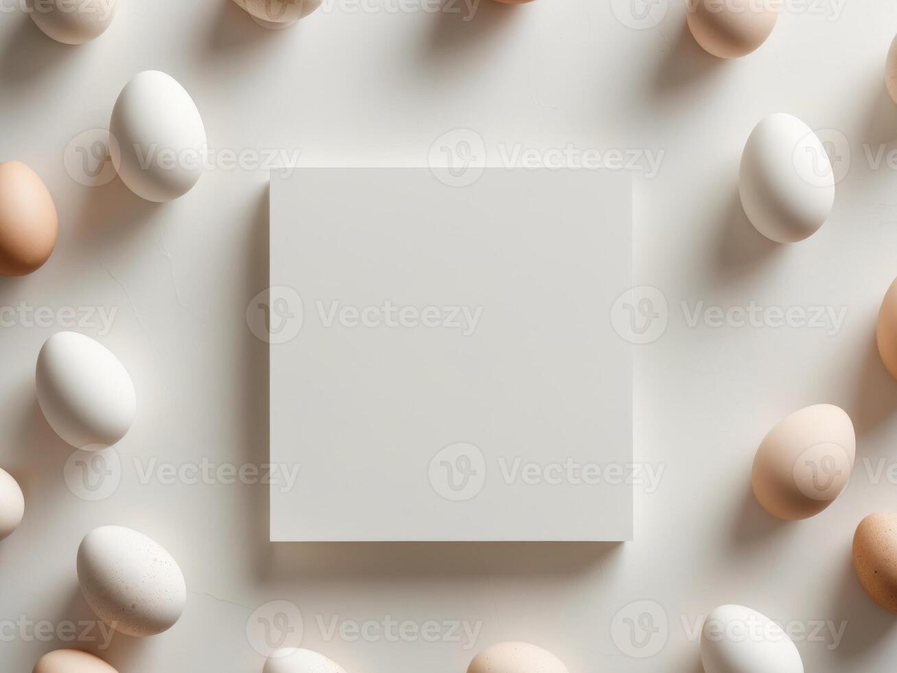 White piece of paper with a square in the middle and a bunch of eggs around it. photo
