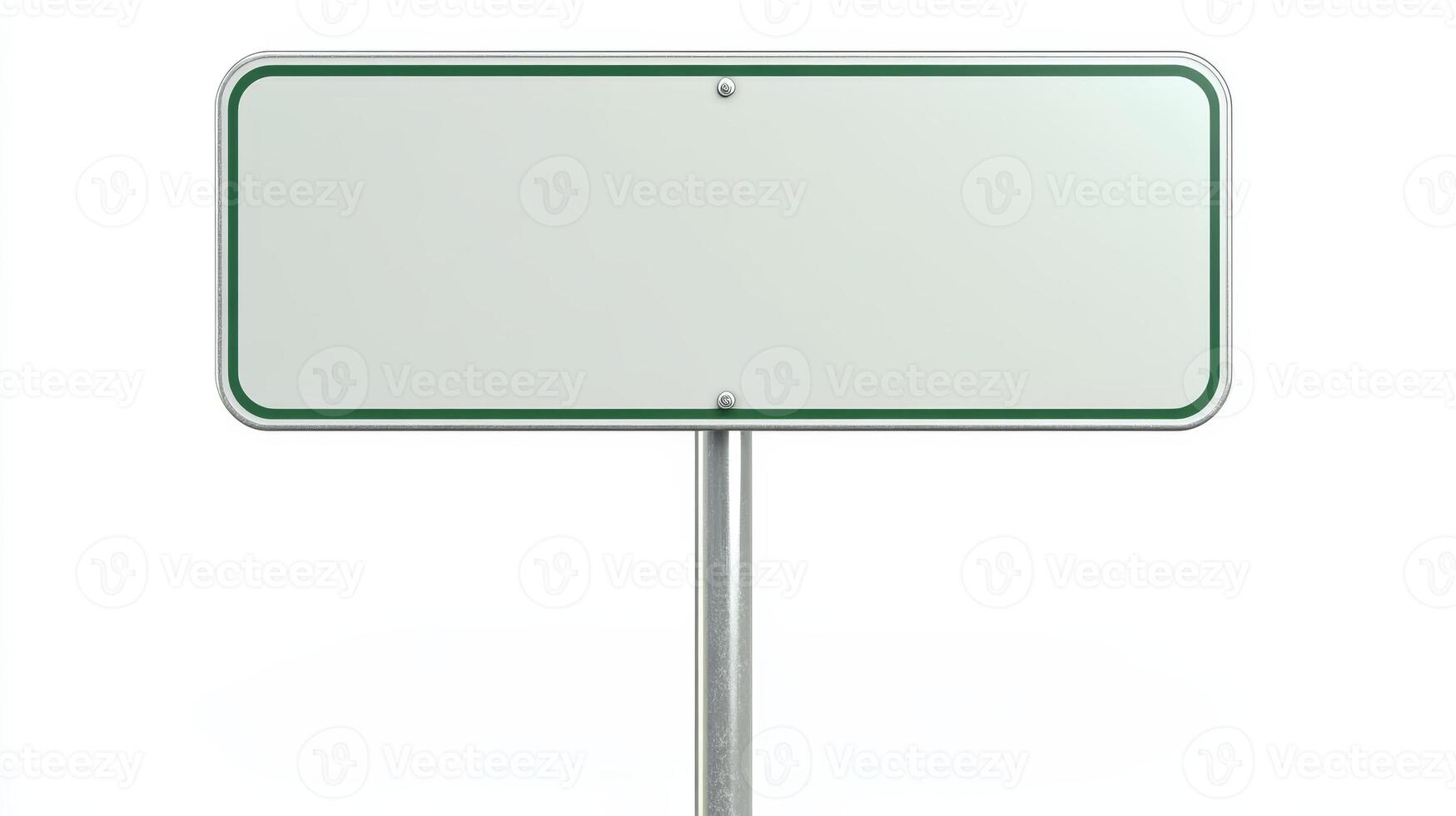 Blank Rectangular Road Sign Green Border Metal Frame White Background 16 9 Aspect Rati photo