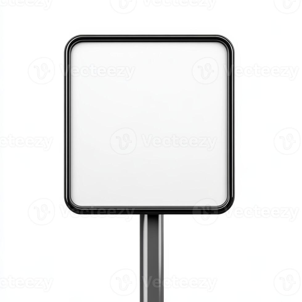 Blank Square Road Sign Empty Signpost Metallic Frame White Background Mockup Template photo