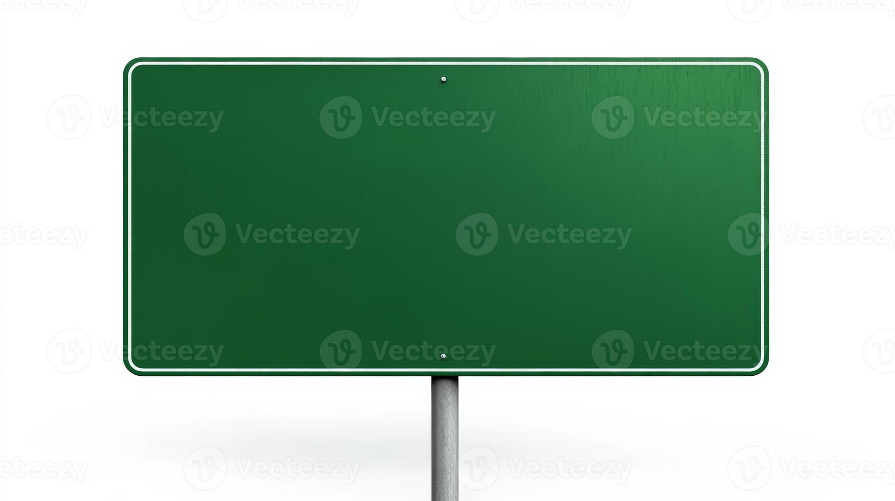 Blank Green Highway Sign Empty Directional Road Signboard Isolated on White Background photo