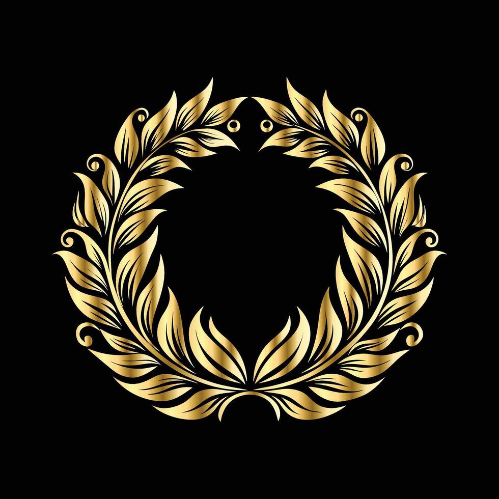 Vintage gold frame with floral ornament. illustration isolated on black background. vector