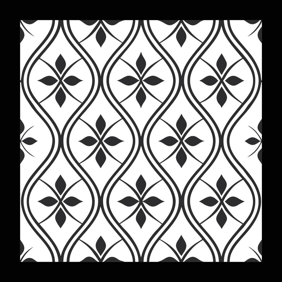 a black and white pattern with a flower design. Ornamental Floral Pattern. vector