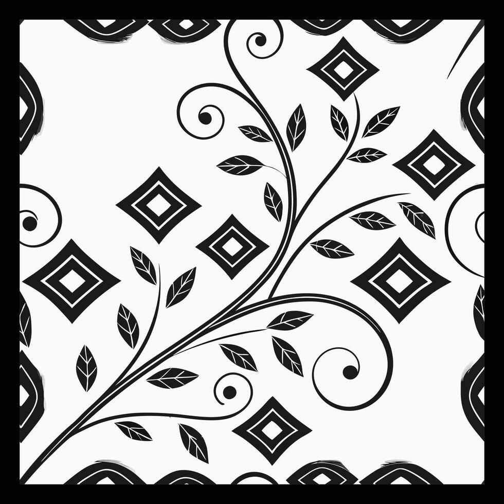 Luxury Black and White Ornamental Floral Pattern Geometric Decorative Tile for Fashion, Fabric, Carpet, Interior Decor, and Graphic Design vector