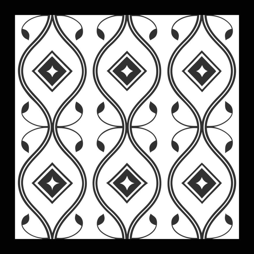 a black and white pattern with a diamond design. Ornate Black and White Floral Pattern vector