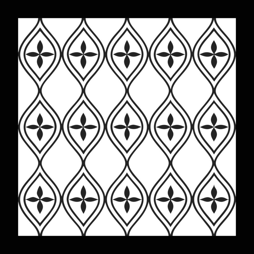 a black and white pattern with a square design. Ornate Black and White Floral Pattern vector