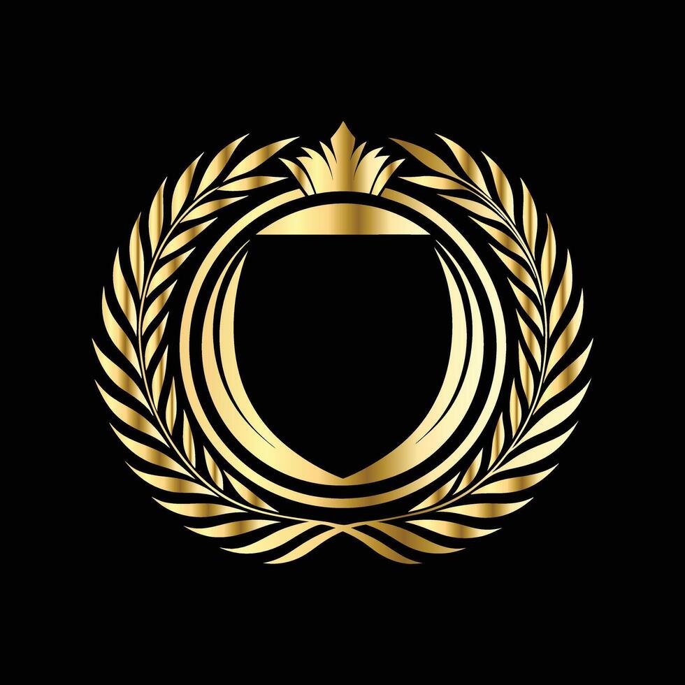 golden shield with laurel wreath on black background vector