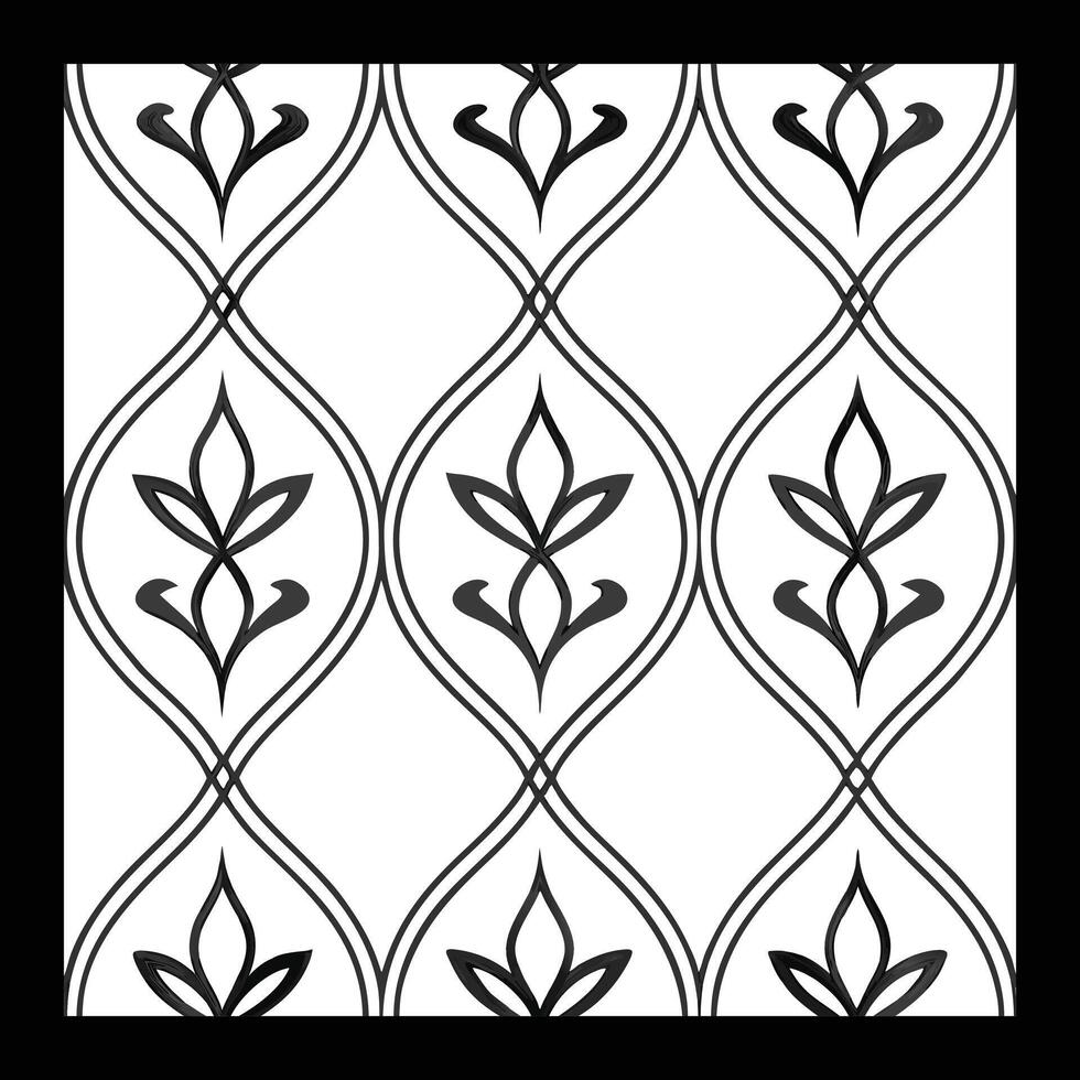 a black and white pattern with a leaf design. Black and white floral pattern vector