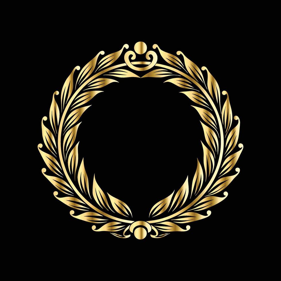 golden laurel wreath on black background. golden frame vector