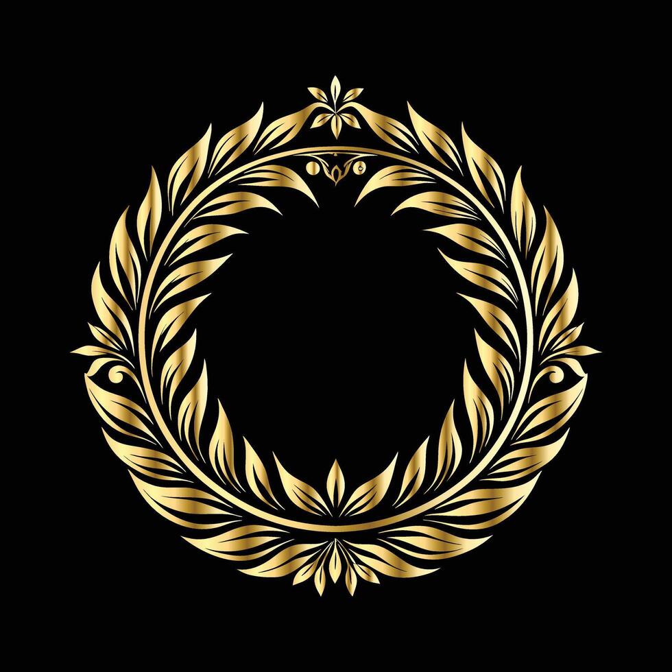 golden laurel wreath on black background. golden frame. vector