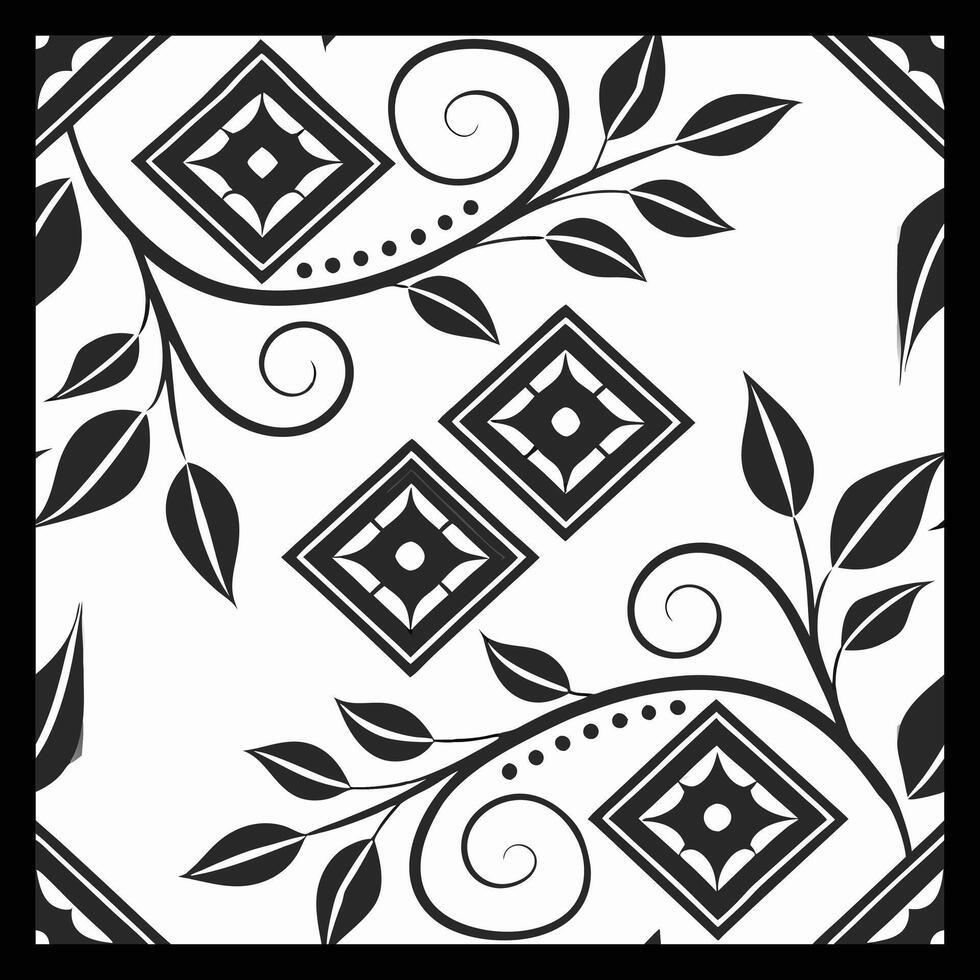 a black and white square tile with a floral design. pattern in geometric ornamental style. Black and white pattern. vector