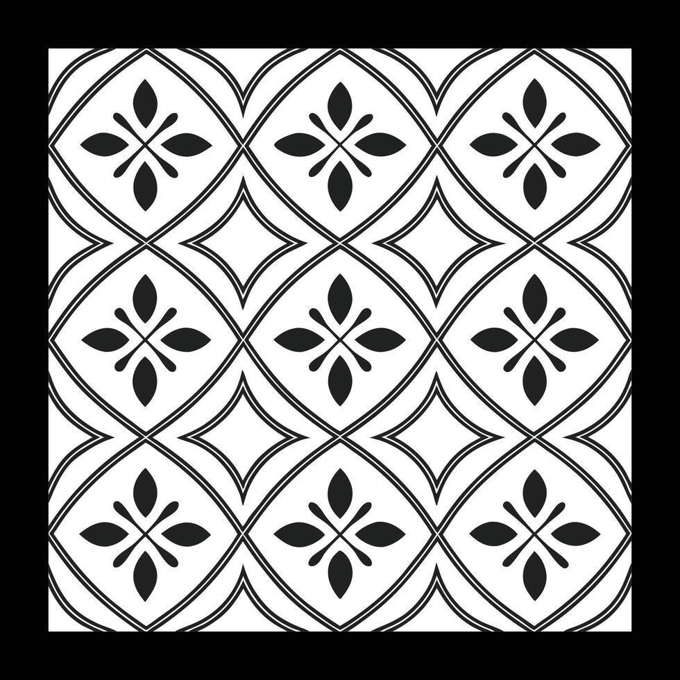a black and white pattern with a square design. Black and white floral pattern. vector