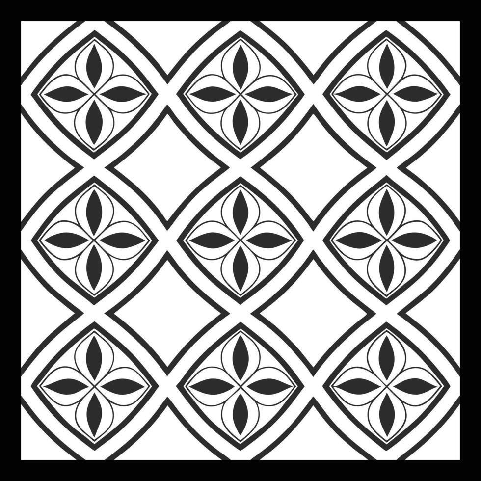 a black and white pattern with a square design. Classic Black and White Floral Pattern vector