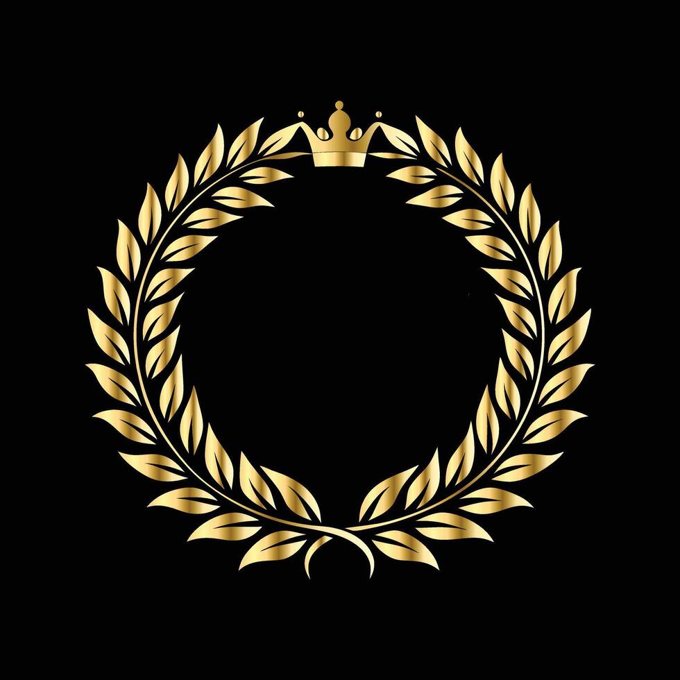 golden laurel wreath with crown on black background vector