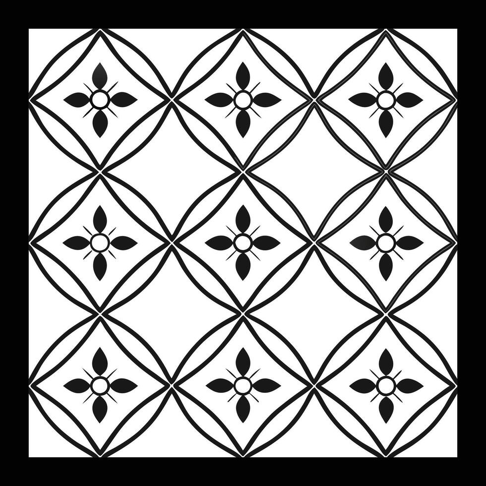 a black and white pattern with a flower design. Black and white floral pattern vector