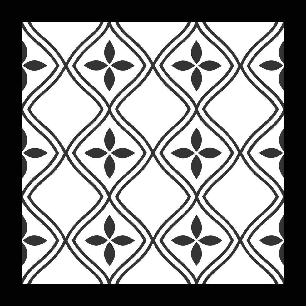 a black and white pattern with a flower design. vector