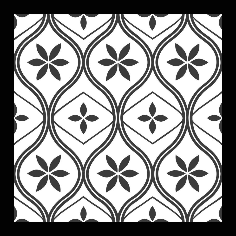 a black and white pattern with flowers. Seamless pattern in geometric ornamental style vector
