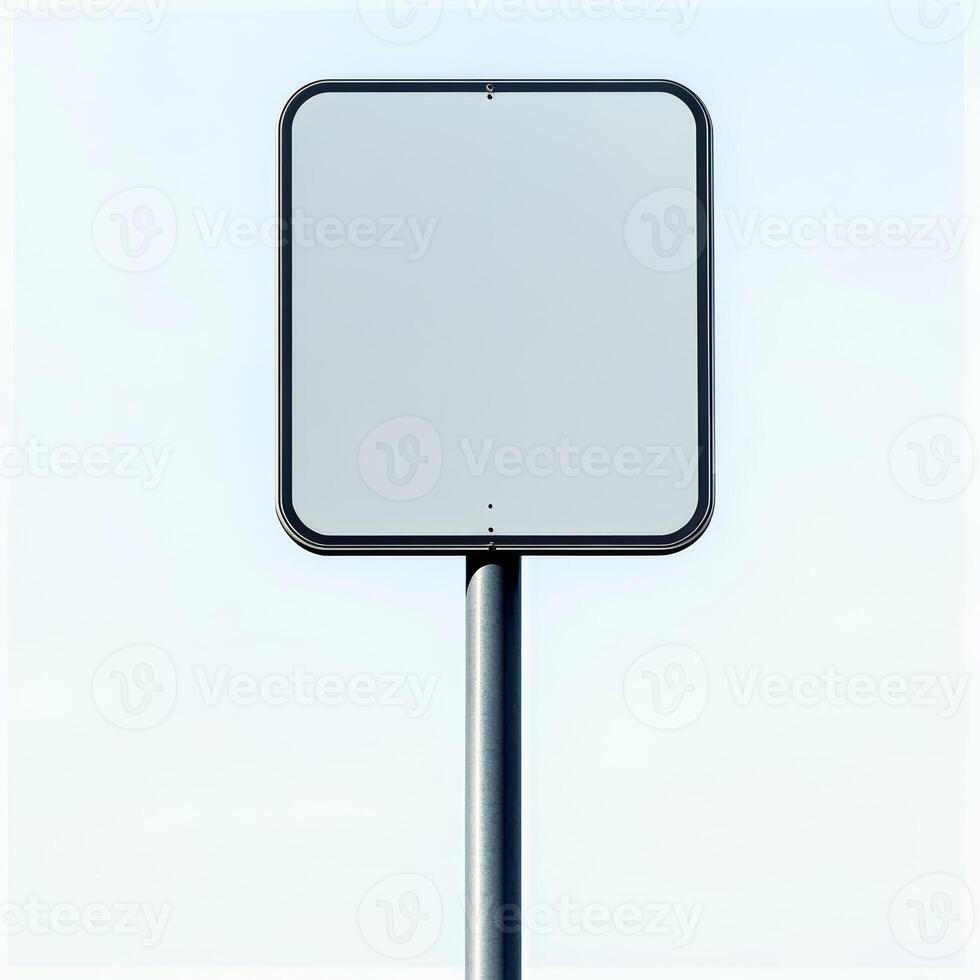 Blank Square Road Sign Empty Signpost White Background Mockup Template Signage Adver photo