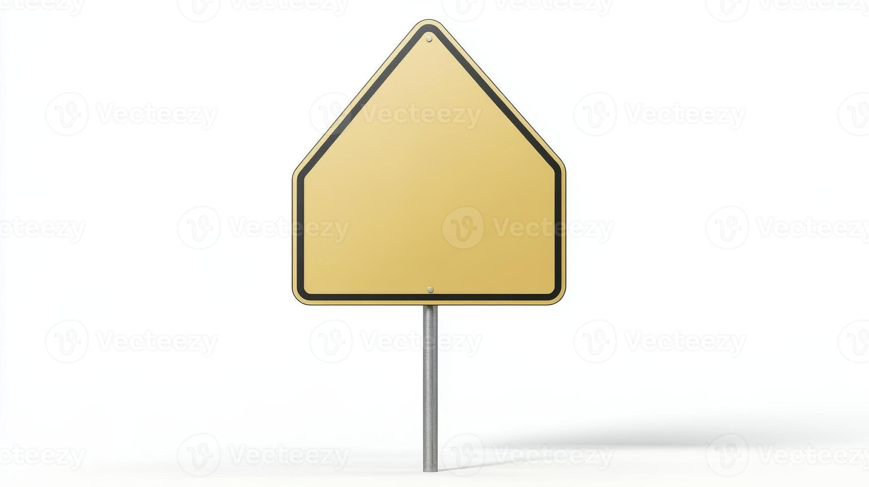 Blank Yellow Road Sign Traffic Sign Template Empty Signboard Metal Frame Isolated S photo