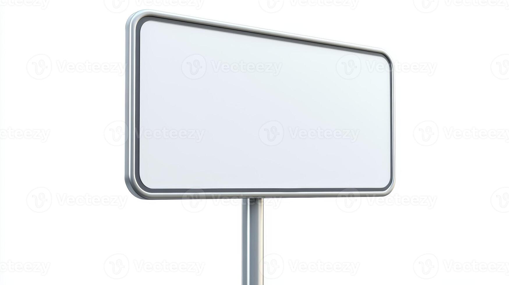 Blank Rectangular Road Sign Metallic Frame White Background Mockup Template Signage photo