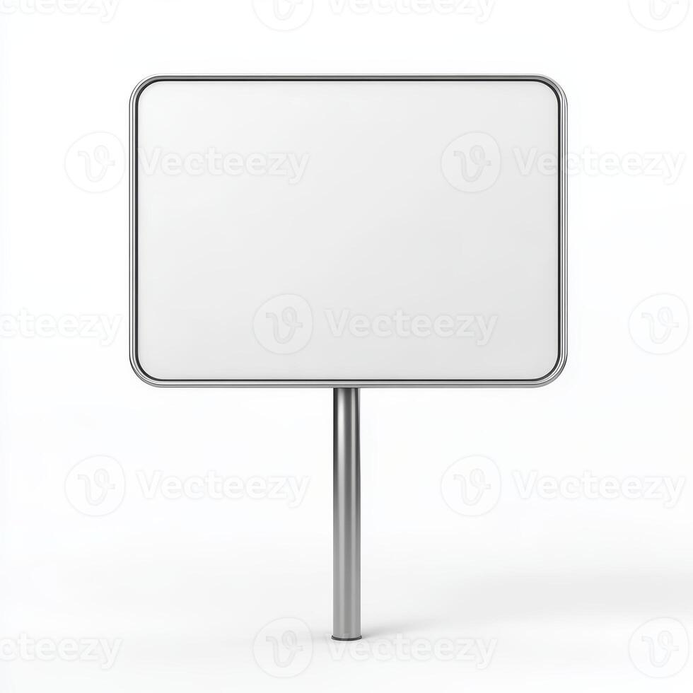Blank Rectangular Signpost Empty Road Sign Metal Signboard White Background Mockup Te photo