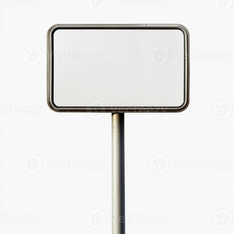 Blank White Rectangular Road Sign Empty Signpost Street Sign Mockup Directional Signag photo