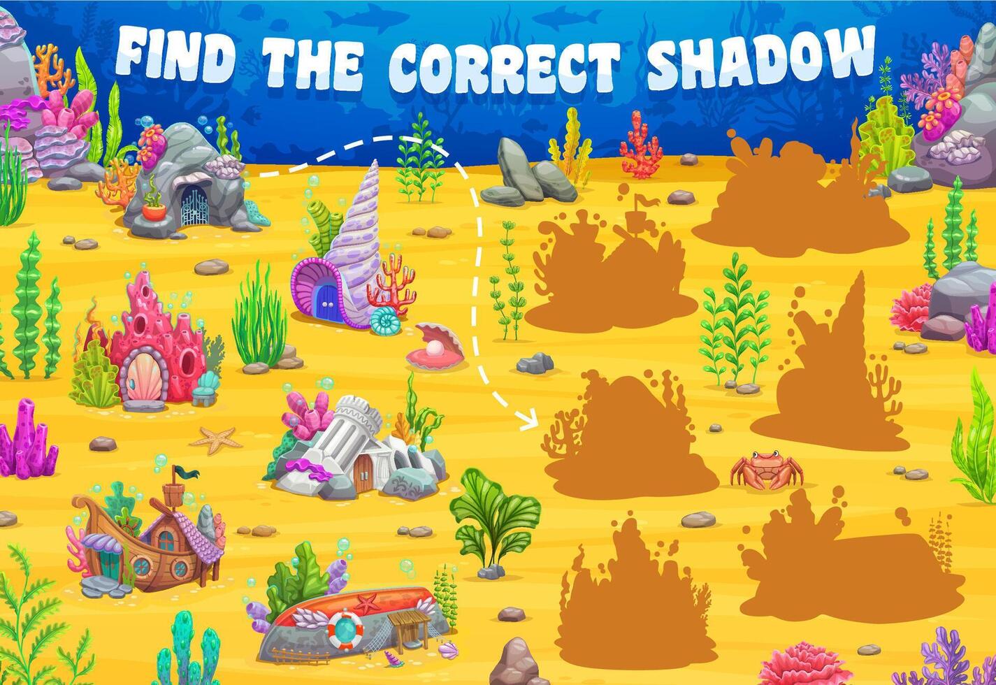 Find correct shadow of underwater house kids game vector
