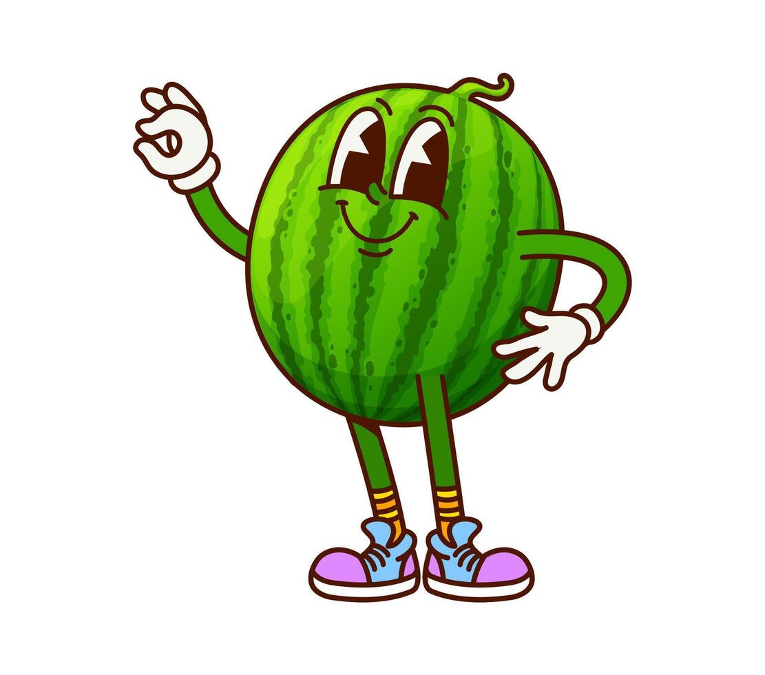 Groovy watermelon character showing OK gesture vector