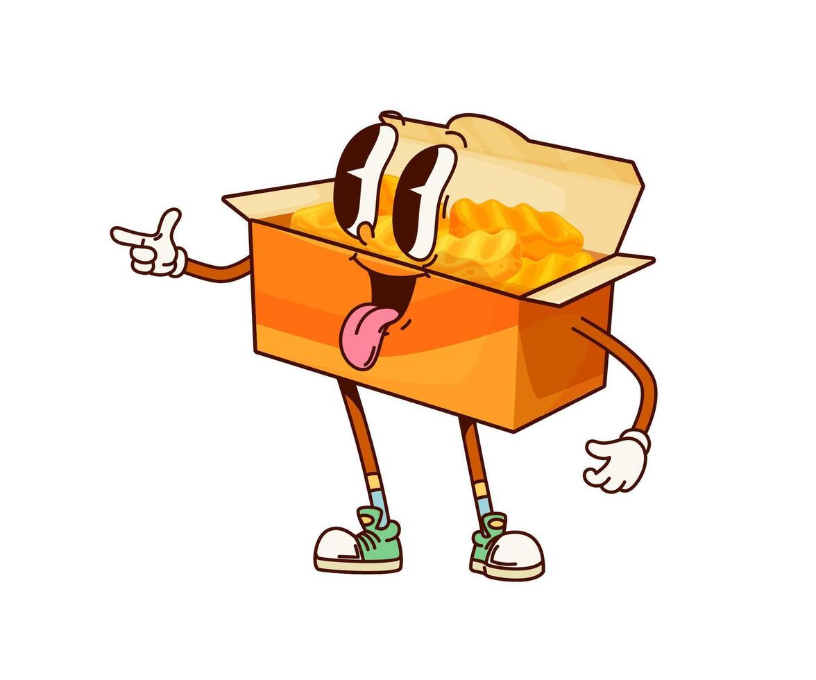 Fast food groovy chicken nuggets funny character vector