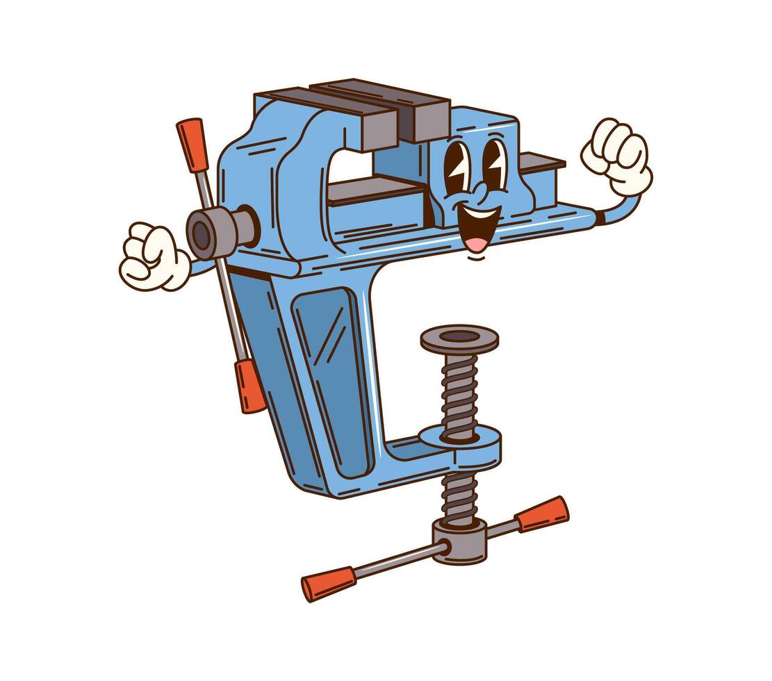 Groovy cartoon vise work tool character DIY repair vector