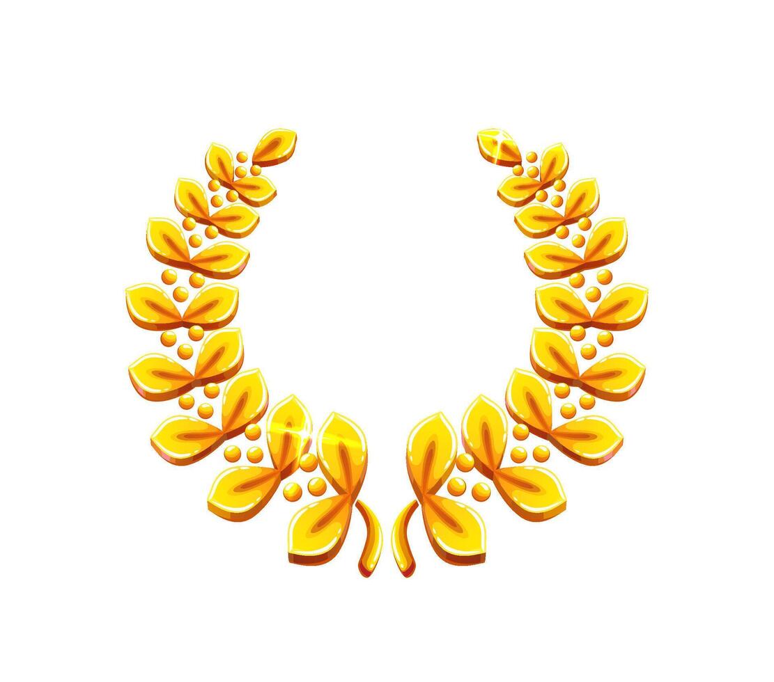 Golden laurel wreath, game asset or victory award vector