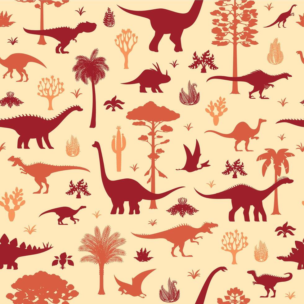 Prehistoric dinosaur characters seamless pattern vector