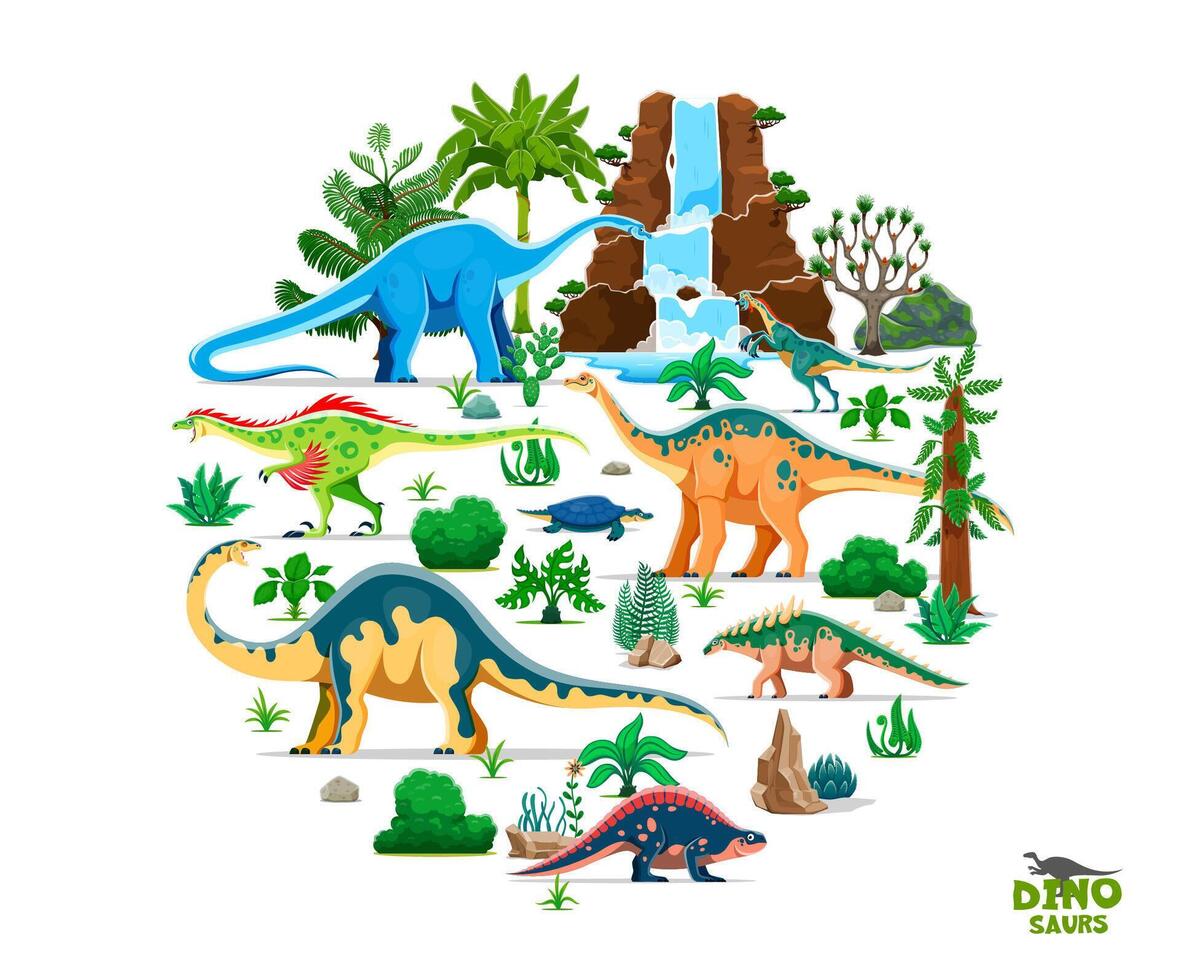 Cartoon prehistoric dinosaurs, lizard characters vector