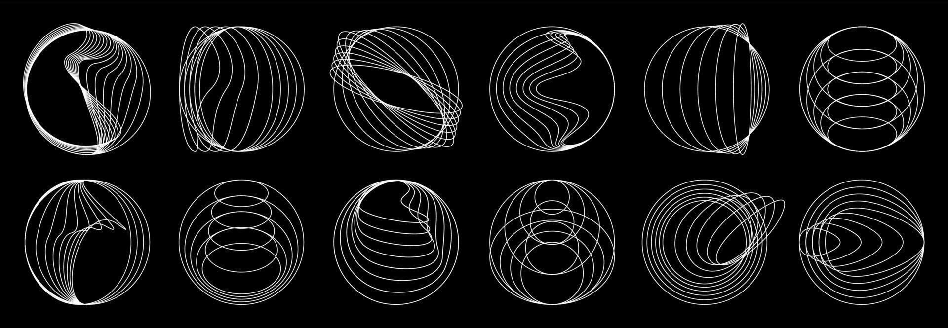 Line round spiral shapes, circle geometric waves vector
