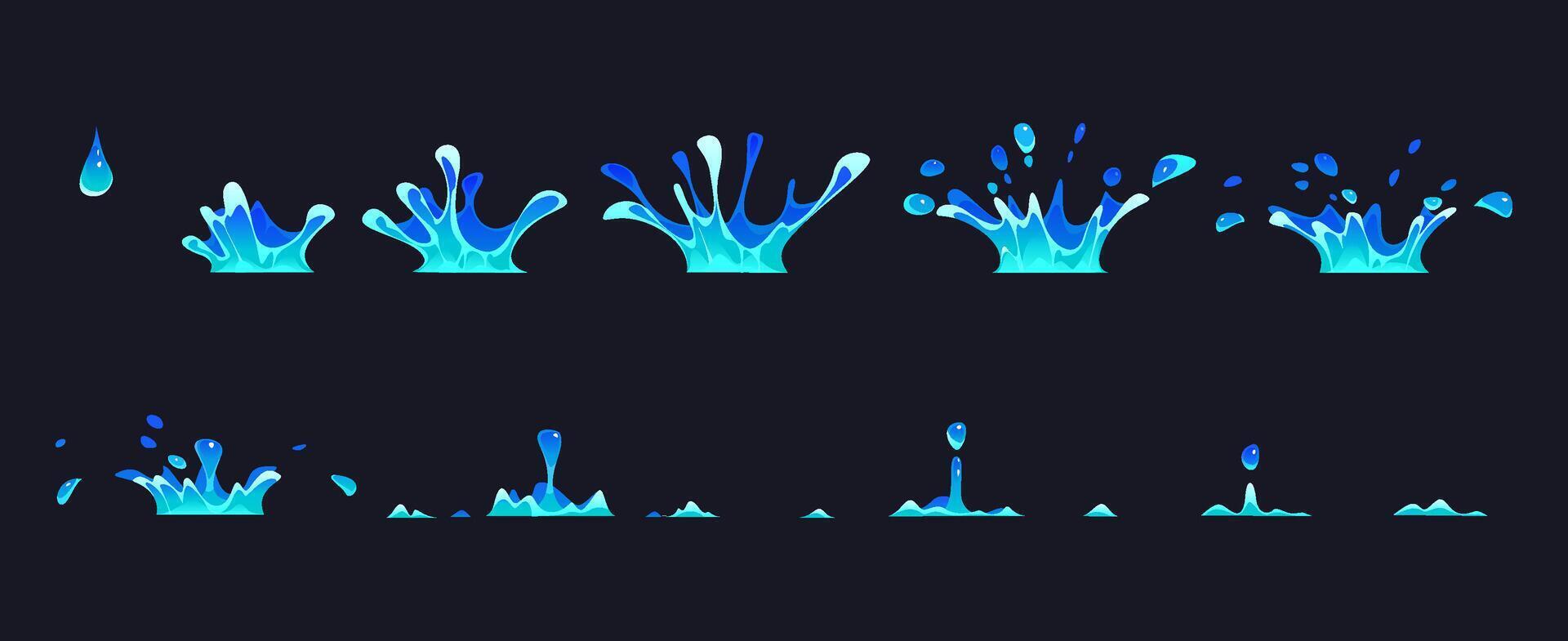 Corona water splash animated sprite sheet, VFX vector