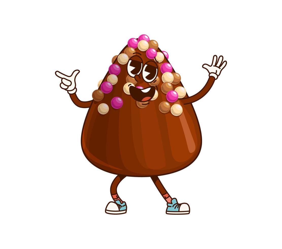 Groovy chocolate truffle character with sprinkles vector