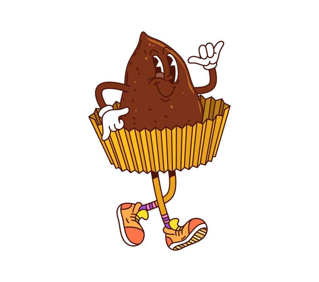 Funny groovy hippie truffle dessert character vector