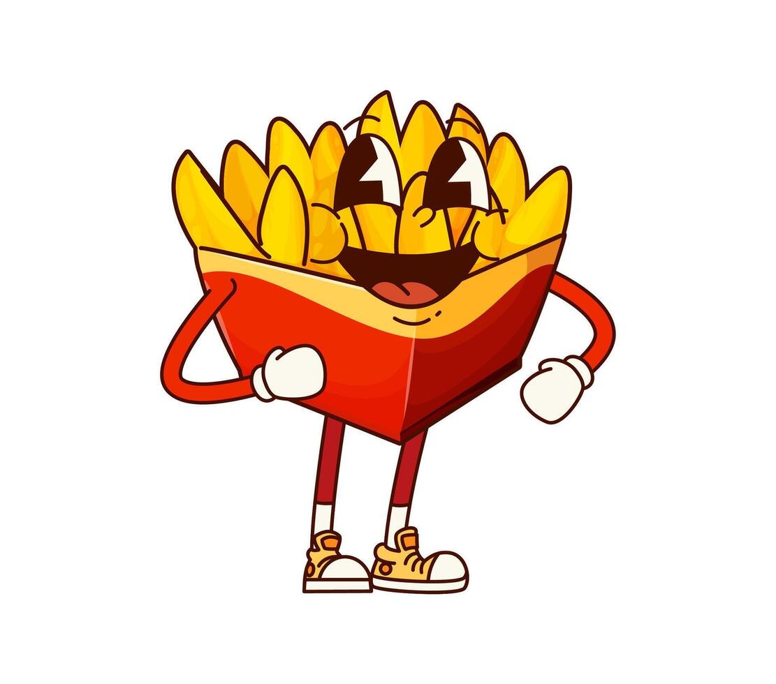 Fast food groovy fried potato cheerful character vector