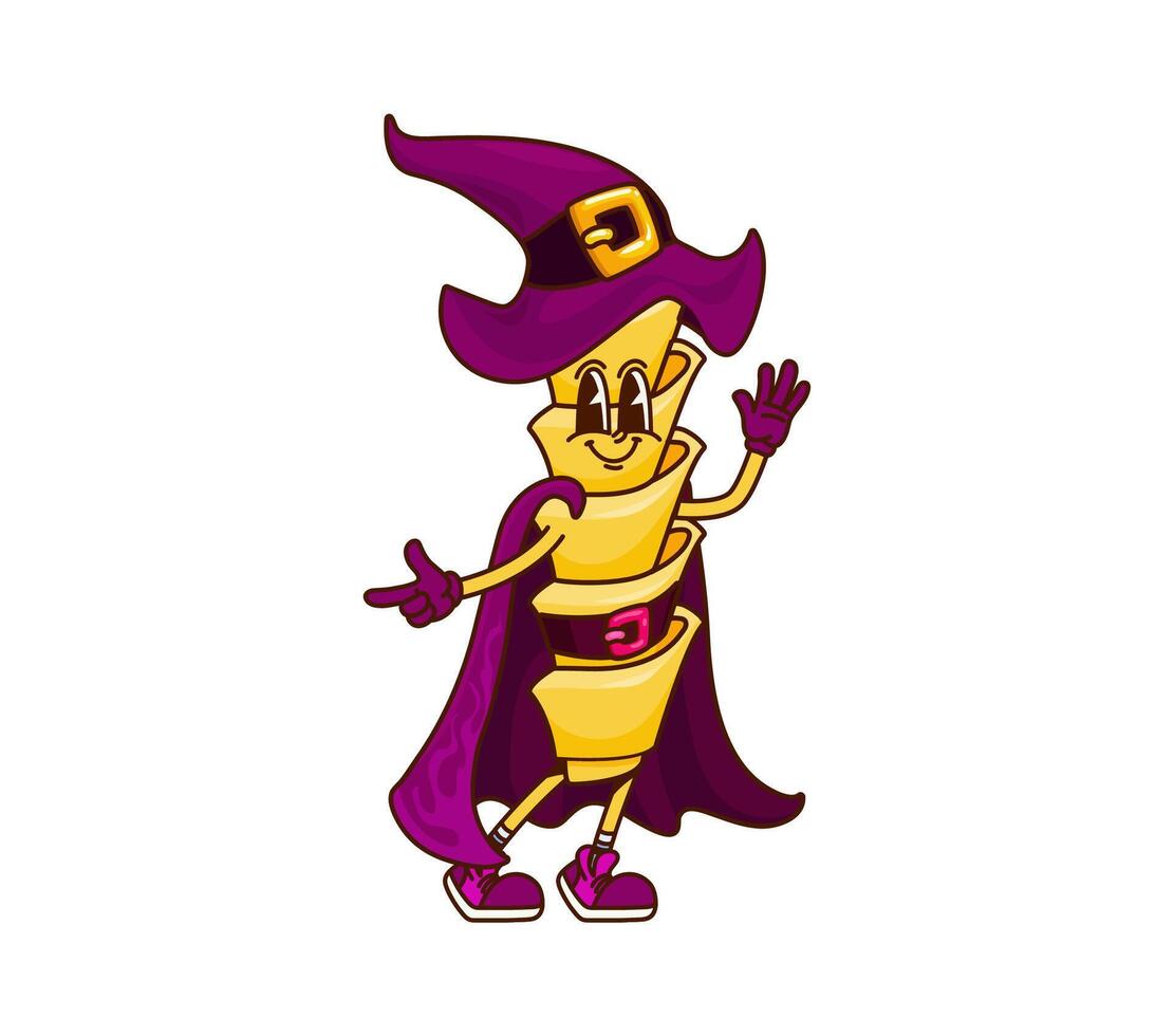 Halloween wizard pasta groovy funny character vector
