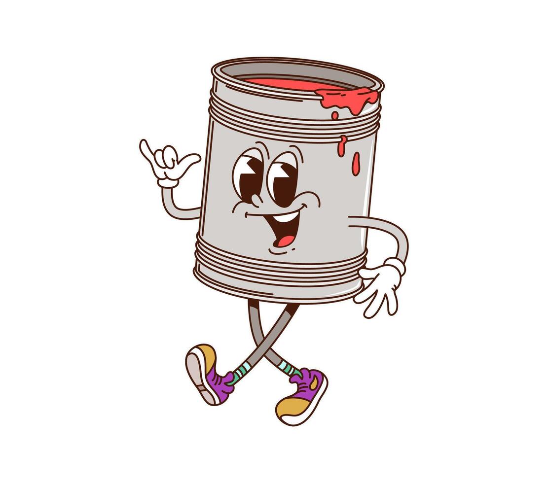 Groovy paint bucket character, cartoon DIY tool vector