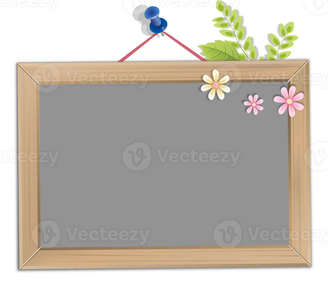 A chalk board with flowers and a green plant png