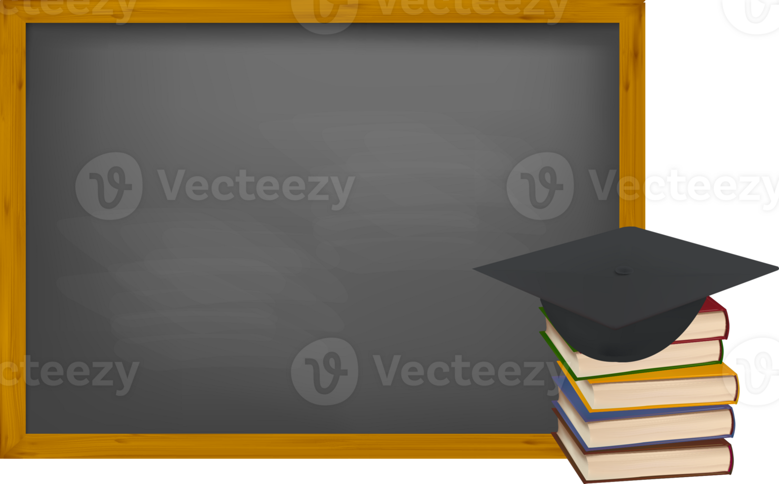 A blackboard with a graduation cap and books png