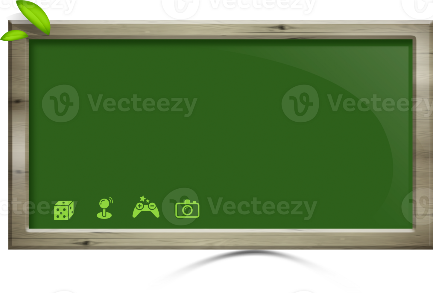 A green chalkboard with a green leaf on it png