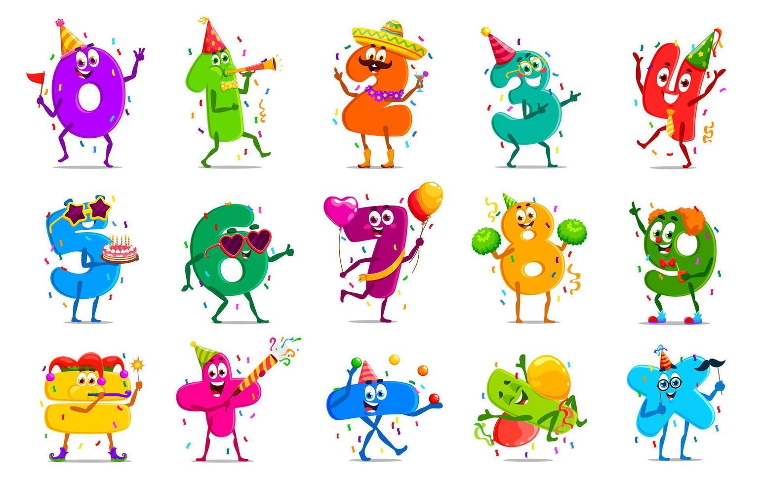 Birthday holiday celebration, cartoon math numbers vector